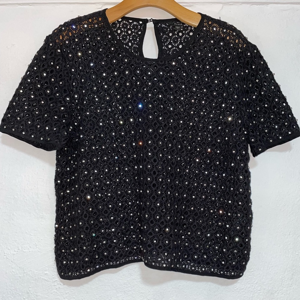 Beaded with diamonds short sleeve shirt 💎